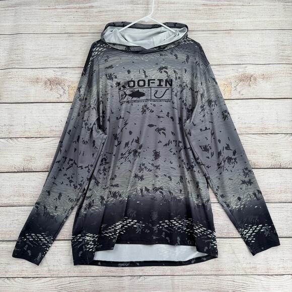 Koofin Gear UPF 50+ Hooded Fishing Shirt Adult XL Gray Ombre - Picture 1 of 9